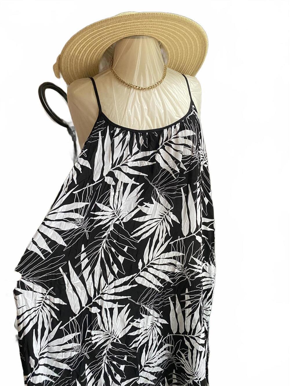 Joyspun Black and White Leaf Print Spaghetti Strap Dress 3X - Picture 2 of 12